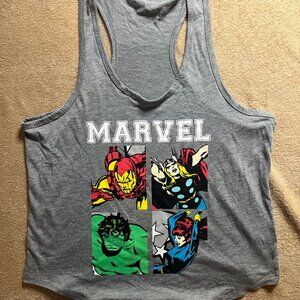 Marvel Women Medium Racerback Hulk Iron Man Thor‎ Gray Comic Hi-lo Tank Top (Z)